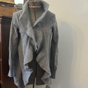 Women's Gray Ruffle Cashmere Cardigan Sweater